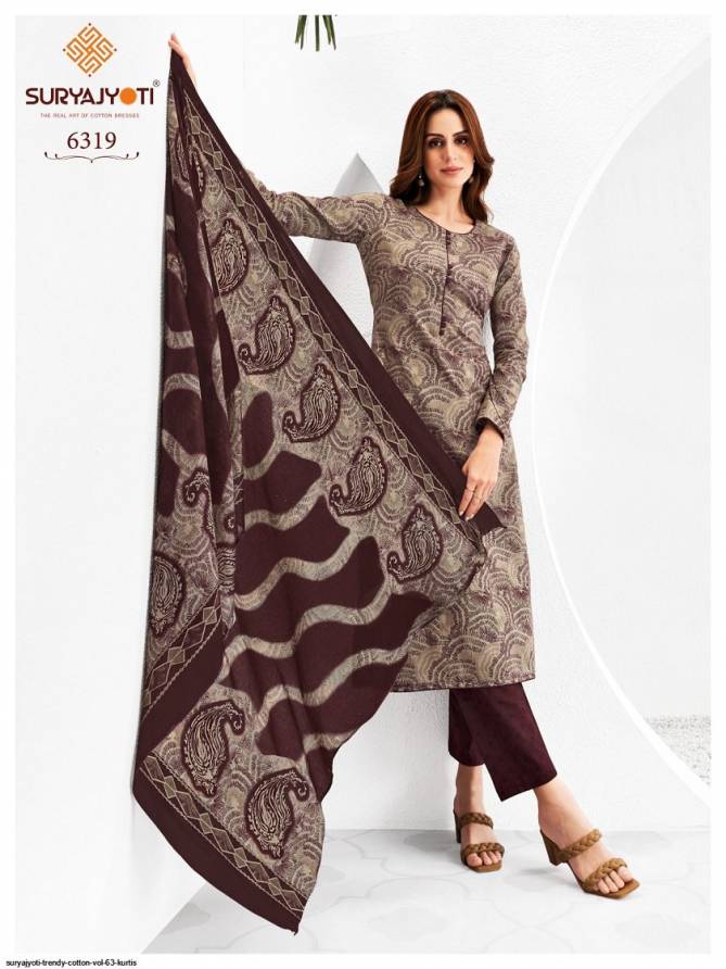 Trendy Vol 63 By Suryajyoti Cotton Printed Kurti With Bottom Dupatta Wholesale Shop In Surat